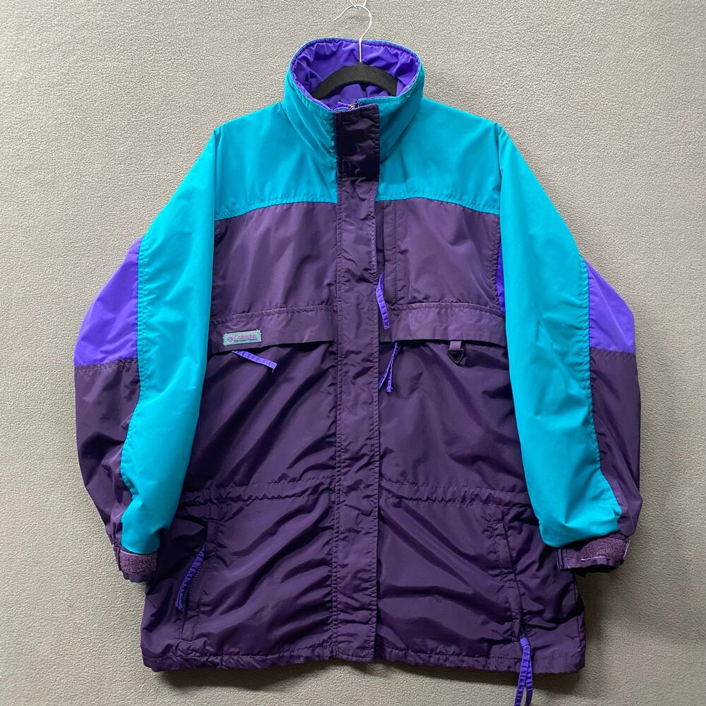 Vintage‎ Columbia Gizzmo Jacket Womens L Purple Turquoise Retro Ski Rain Jacket